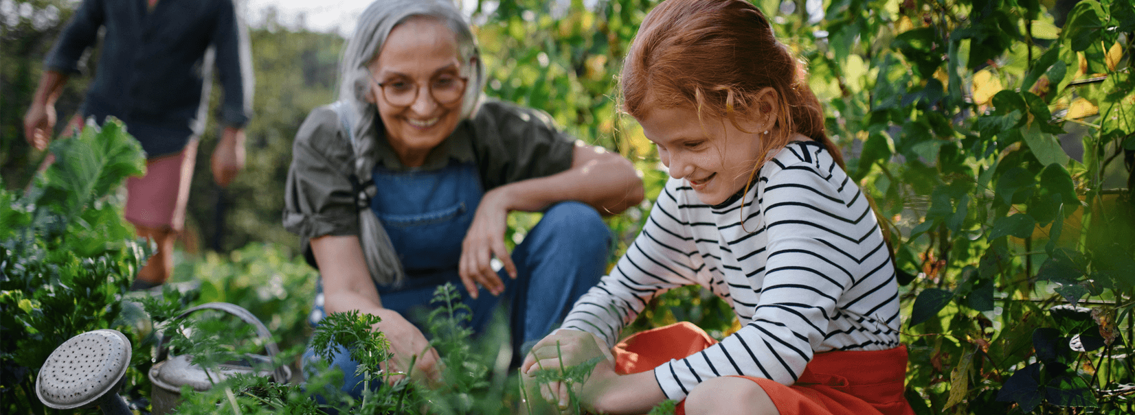 grandma and grandchild gardening