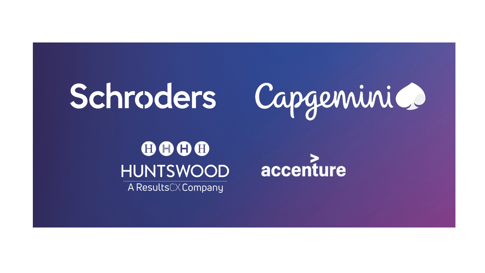 Logos for Schroders, Capgemini, Huntswood, and Accenture