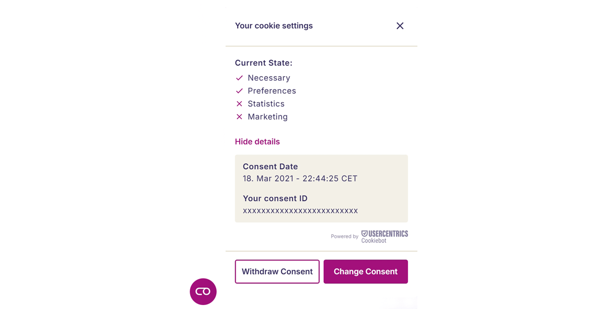 Cookiebot consent settings image